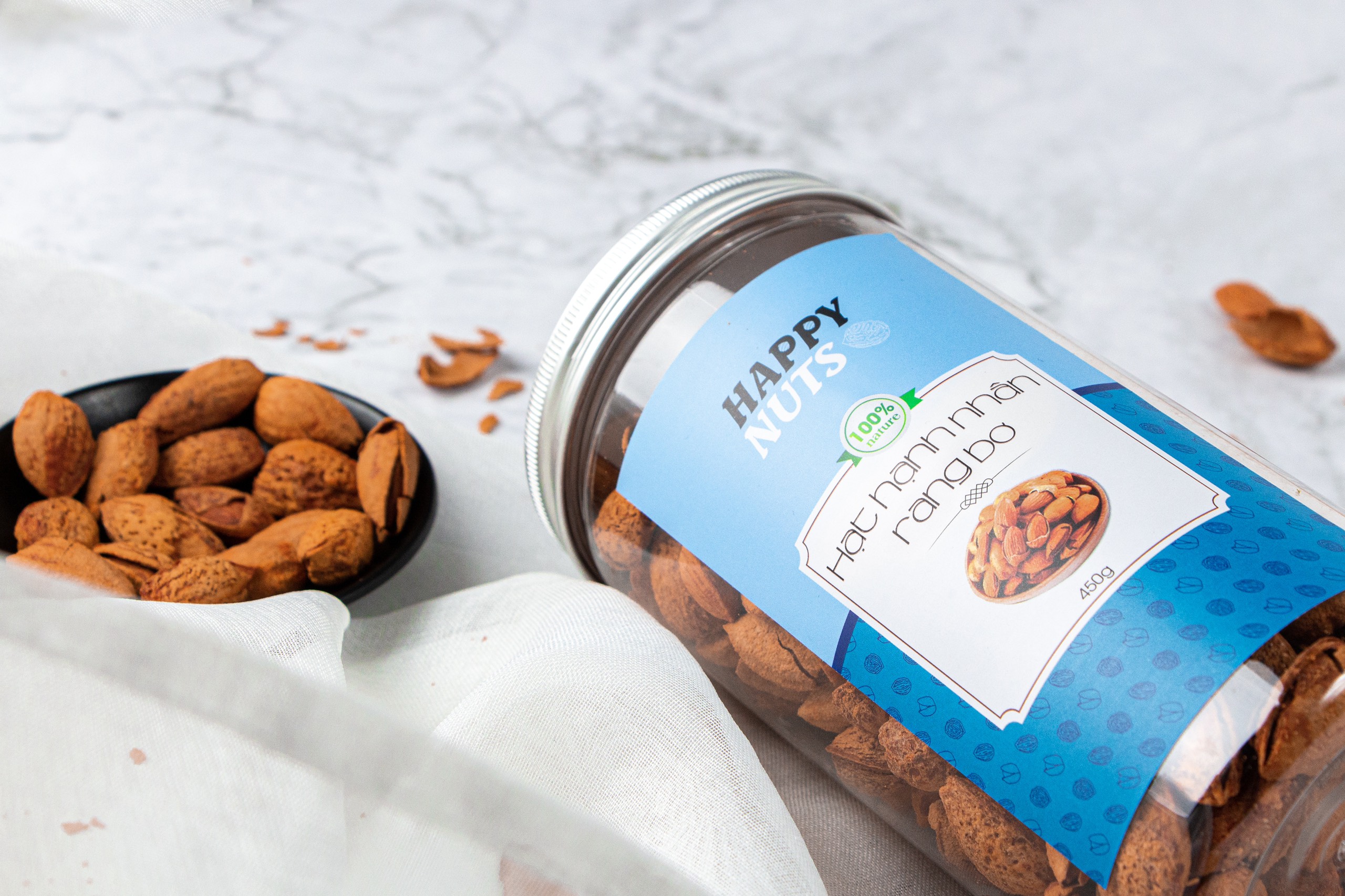 (Tặng 500g yến mạch) Hạnh nhân rang bơ Mỹ Happy Nuts nguyên vỏ 500gr